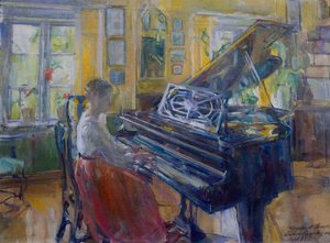 Música, interior da reitoria de Loiten de Harriet Backer
