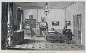 O estudo de Michael Faraday no segundo andar da Royal Institution, de The Life and Letters of Faraday, de Henry Bence Jones, publicado em 1870, 1869 (ver 137594)