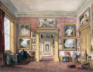 Sala de Jantar na Thirlestaine House, Cheltenham, c.1843 (aguarela) de Harriet Rushout (attr. to) Bowles