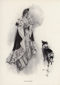 Uma jovem que sai à noite e pede ao seu cão que obedeça às instruções (litho) de Harrison Fisher