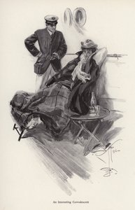 Capitão a bordo de um navio falando com uma mulher convalescente (litho) de Harrison Fisher