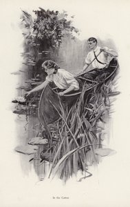 Homem e mulher em uma canoa (litho) de Harrison Fisher