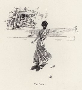 Homem e mulher jogando tênis (litho) de Harrison Fisher