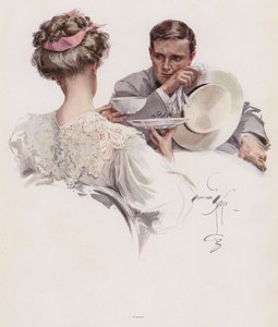 Homem à espera de uma mulher para lhe contar um segredo (cor litho)