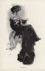 Retrato de uma jovem de casaco comprido e bata (litho) de Harrison Fisher