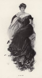 Mulher com um vestido de noite num baile (litho) de Harrison Fisher