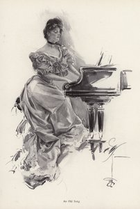 Mulher tocando uma música em um piano (litho)