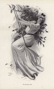 Jovem mulher num baloiço (litho) de Harrison Fisher