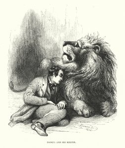 Leão e seu guardião (gravura) de Harrison William Weir