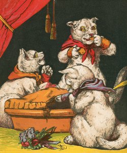 Gatinhos impertinentes comendo torta em suas luvas de Harrison William Weir