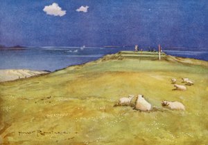 Campos de golfe: Gullane, o sexto green e o sétimo tee (litografia a cores)