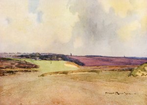 Campos de golfe: Walton Heath, segunda tacada no sétimo buraco (litografia a cores)