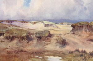 Campos de golfe: Westward Ho! o carry no quinto tee (litografia a cores)