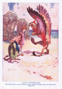 A tartaruga trotada e o Gryphon começaram a enfrentar solenemente Alice redonda e redonda (cor litho)
