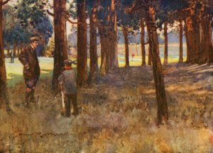 Campos de golfe: Mildenhall, o resultado de uma má tacada no sexto buraco (litografia a cores)