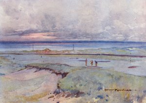 Campos de golfe: Muirfield, o quarto e o décimo quarto greens (litografia a cores)
