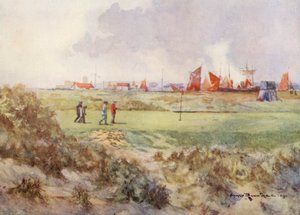 Campos de golfe: Rye, o décimo quinto green (litografia a cores)