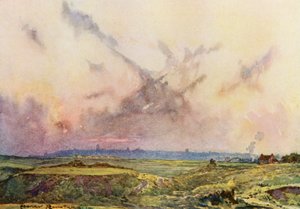 Campos de golfe: St Andrews, a cidade à distância (litografia a cores)