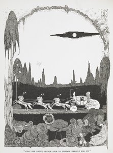 "E lá se foi ela, mal conseguindo conter a sua alegria." Ilustração para a história "Cinderela ou o sapatinho de cristal". de Harry Clarke