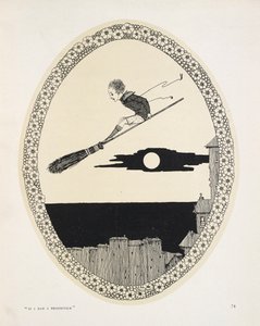 "Se eu tivesse um cabo de vassoura". Ilustração para um poema de Patrick R. Chalmers.
Um rapaz num cabo de vassoura de Harry Clarke
