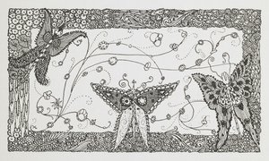 Ilustração para a história Riquet com o tufo. Um desenho de borboleta. de Harry Clarke