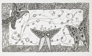 Ilustração para a história "O Mestre Gato ou o Gato das Botas". Desenho de uma borboleta. de Harry Clarke