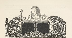 Ilustração, mostrando uma mulher a ler um livro, no topo da página de conteúdos. de Harry Clarke
