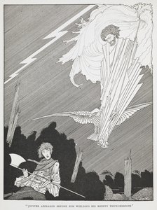 "Júpiter apareceu diante dele empunhando os seus poderosos raios." Ilustração para "os desejos ridículos". de Harry Clarke