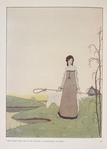 "Ela caminha - a senhora do meu prazer - uma pastora de ovelhas." Ilustração para A pastora, de Alice Meynell. de Harry Clarke