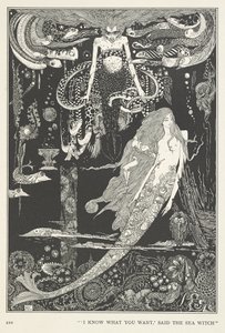 A Pequena Donzela do Mar. "Eu sei o que queres", disse a Bruxa do Mar. de Harry Clarke