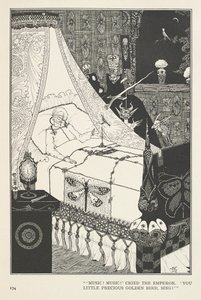 O Rouxinol. "Música! Música!" gritou o Imperador. "Seu pequeno e precioso pássaro dourado, canta!" de Harry Clarke