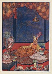 O rouxinol. O pássaro artificial tinha o seu lugar numa almofada de seda perto da cama do Imperador. de Harry Clarke