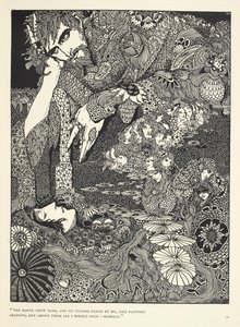 "A terra escureceu e as suas figuras passaram por mim, como sombras esvoaçantes ... Morella." Ilustração para a história 
