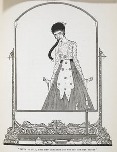"Verdade seja dita, este novo ornamento não realçou a sua beleza." Ilustração para a história "Os desejos ridículos". de Harry Clarke