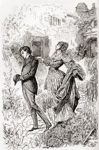 Estella e Pip no jardim da Srta. Havisham. "