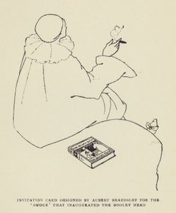 Cartão de convite projetado por Aubrey Beardsley para a fumaça que inaugurou a cabeça de Bodley de Harry Furniss