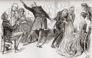 O Sr. Micawber Atinge a Queda das Ovelhas. "O florescimento triunfante com que o Sr. Micawber lhe entregou as palavras, teve um efeito poderoso em alarmar a mãe, que gritou com muita agitação: "Ury! Ury! Sê 