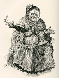 Sra. Gamp. Ilustração de Harry Furniss para o romance de Charles Dickens Martin Chuzzlewit, de The Testimonial Edition, publicado em 1910. de Harry Furniss