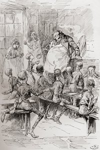 Inanição no local de trabalho. "Por favor Senhor, quero mais". "O Mestre olhou estupefacto para o pequeno rebelde durante alguns segundos, e agarrou-se para apoiar o cobre. Os assistentes ficaram paralisados de espanto; os rapazes de medo. Ilustração b de Harry Furniss