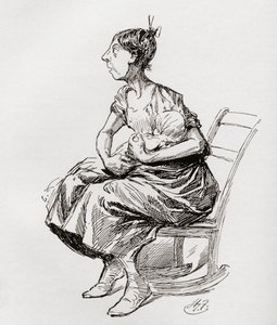 Tilly Slowboy. Ilustração de Harry Furniss para o conto The Cricket on the Hearth dos The Christmas Books de Charles Dickens, publicado em The Testimonial Edition of 1910. de Harry Furniss
