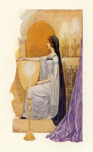 Uma senhora muito bonita vista por Sir Gawaine (litografia a cores) de Harry George Theaker