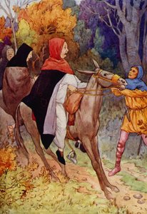 O abade Hugo ainda mal tinha falado quando a sua rédea foi apreendida (litografia a cores) de Harry George Theaker