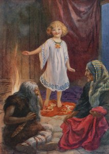 Aslaug, Aki e Grima, de "Ragnar Lodbrog" (litografia a cores) de Harry George Theaker