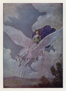 Belerofonte e o seu cavalo com asas de prata (litografia a cores) de Harry George Theaker