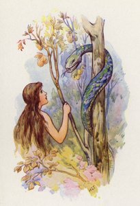Eva olhava para a Serpente com admiração (litografia a cores) de Harry George Theaker