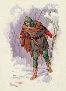 "Ha!" gritou Herbert, o Guarda-florestal, "houve aqui uma matança!" (litografia a cores) de Harry George Theaker