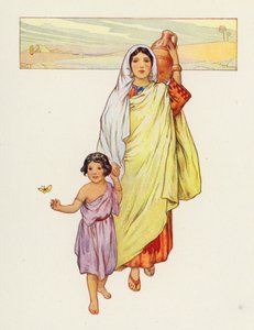 Agar e Ismael partiram para o deserto (litografia a cores) de Harry George Theaker