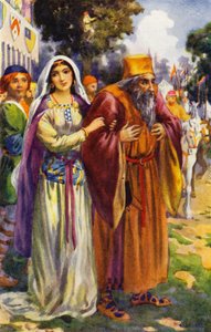 "Ele contemplou Isaac, o judeu, e a sua adorável filha Rebeca" (litografia a cores) de Harry George Theaker