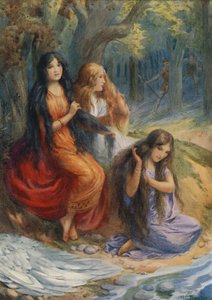 Hladgrun, Olrun e Alvit, de "Wayland the Smith" (litografia a cores)