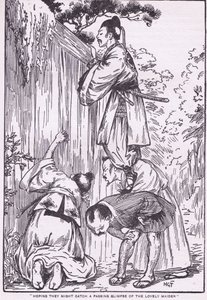 Na esperança de poderem vislumbrar a bela donzela (de Daughter of the Moon) (litografia) de Harry George Theaker